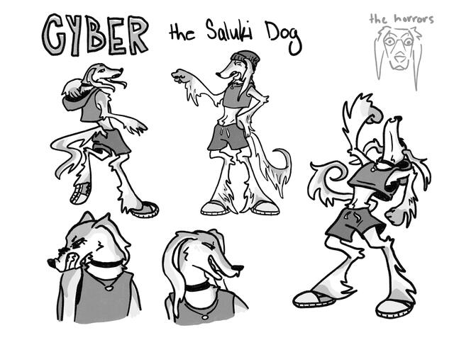 "Cyber the Saluki" - Digital illustration, photoshop. Character design for class project.2023.