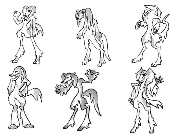 "Cyber the Saluki?" - Digital sketch, Photoshop. Brainstorming for character design. 2023.
