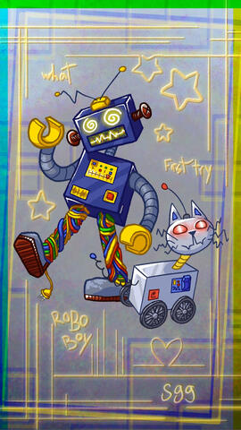 "Robo Boy" - Digital illustration, FireAlpaca. Artwork based on a friend's notebook doodles. 2022.