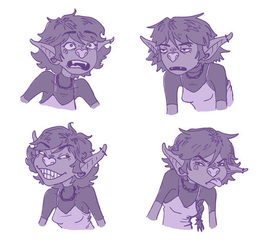 "Expressions" - Digital illustration, Photoshop. Character expressions for a class project. 2023